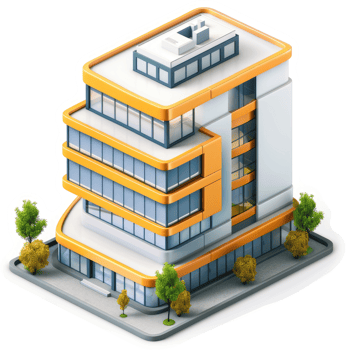 Modern multi-story building with orange accents. png
