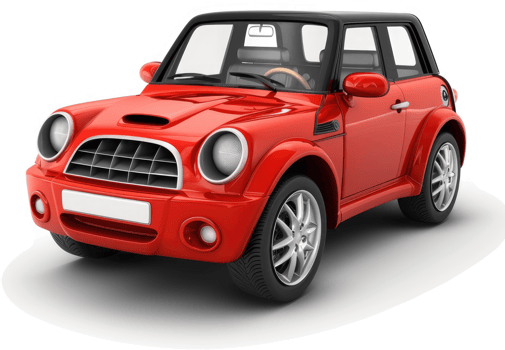 A vibrant red compact car, digitally rendered. png