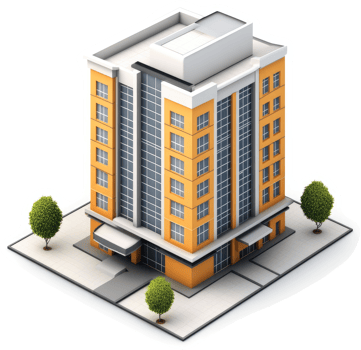 Modern multi-story office building with exterior details. png