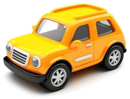 Vivid cartoonish yellow toy car illustration. png