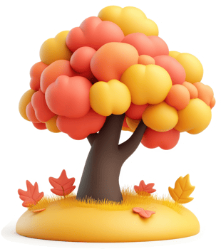 Autumnal cartoon tree with vibrant fall colors. png