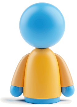 3d stylized person, light blue head, and orange torso. png