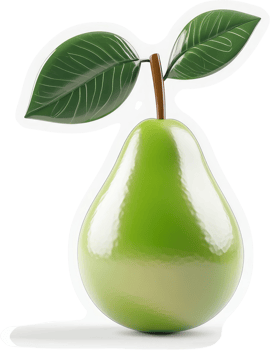 Vibrant green pear with leaves, a glossy, isolated image. png