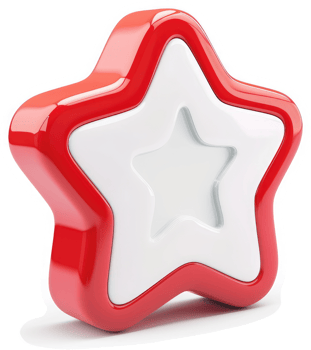Red and white glossy star graphic symbol. png