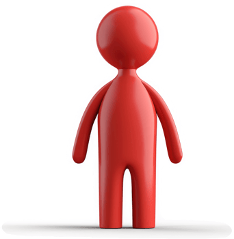 Red cartoon figure stands against a dark background. png