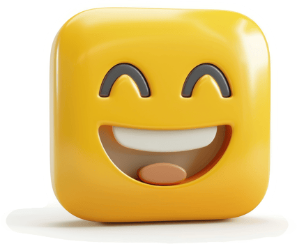 Smiling, joyful, digital emoji face. png