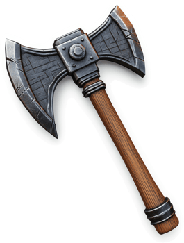 Two-handed battle axe with a wooden handle. png