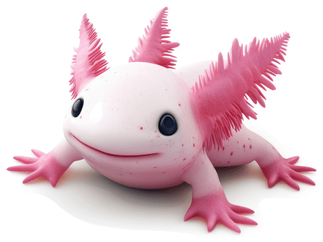 Cartoonish pink axolotl with large ears. png