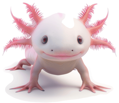 Smiling axolotl, a digitally rendered amphibian. png