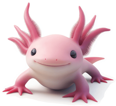 Adorable pink axolotl, a whimsical digital rendering. png