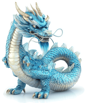 Majestic light blue dragon, poised in a dynamic stance. png