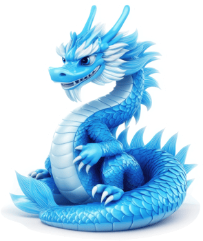 Adorable blue dragon figurine, posed alertly. png
