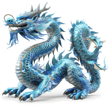 Majestic light blue mythical dragon, embodying power and prosperity. png