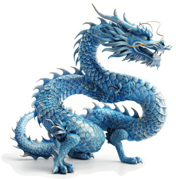 Majestic blue dragon, poised and powerful. png