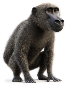 Gray baboon, alert and attentive posture. png