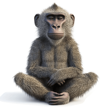 A 3d render of a baboon in a seated position. png