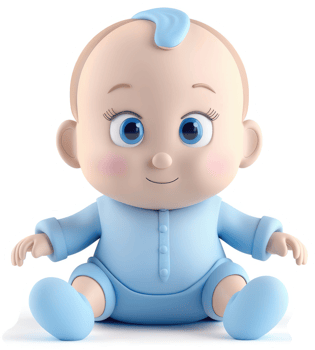 a cheerful baby doll in light blue outfit. png