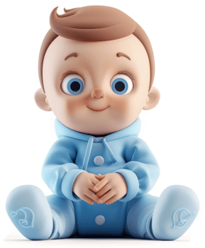 Smiling baby boy in a light blue outfit. png