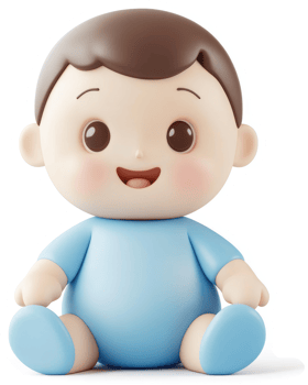 Smiling baby doll in a light blue outfit. png