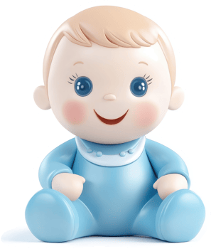 Smiling baby doll in light blue outfit. png