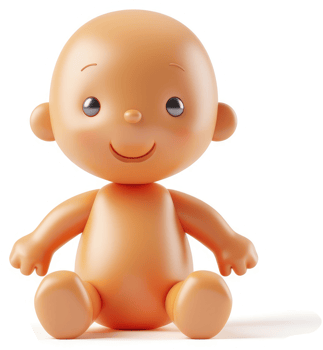 Cheerful, pale peach-toned infant doll figurine. png