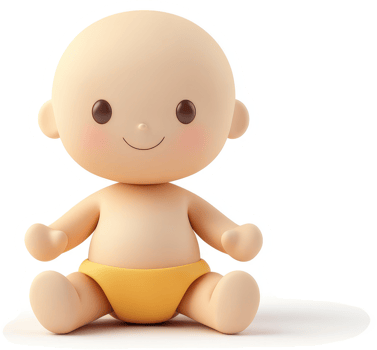 Smiling cartoon baby in yellow diaper. png