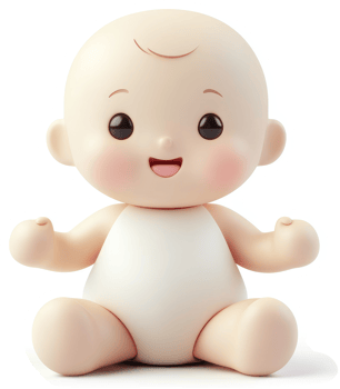 Cute, cheerful baby doll figure. png