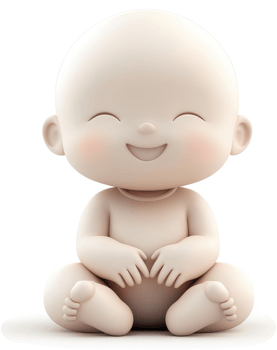 Smiling baby figurine, rendered in light beige tones. png