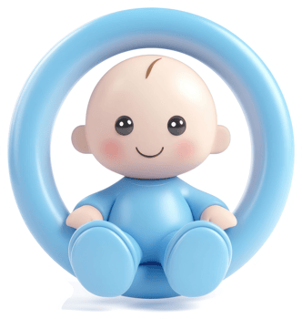 Smiling baby boy nestled within a blue ring. png