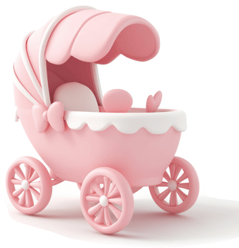 Pink baby carriage with decorative details. png