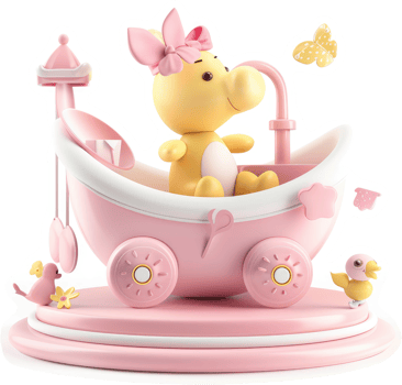 Cute yellow creature in a pink bath toy. png