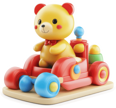 Colorful bear toy vehicle with stacking elements. png