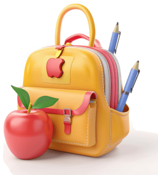 Vibrant yellow backpack, apple, and pencils, a student's essential accessories. png