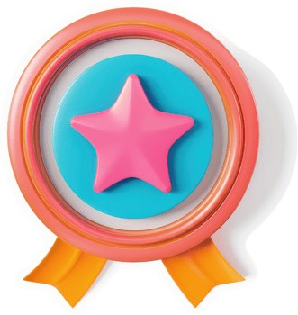 Colorful award ribbon with a pink star in a circular design. png
