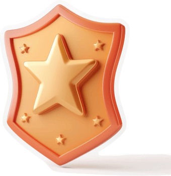 Gold star protection emblem on an orange shield. png