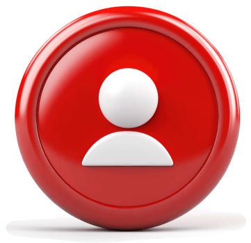 Red circular button icon with a white person profile. png