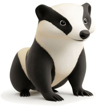 Cute cartoon badger, sitting and looking friendly. png