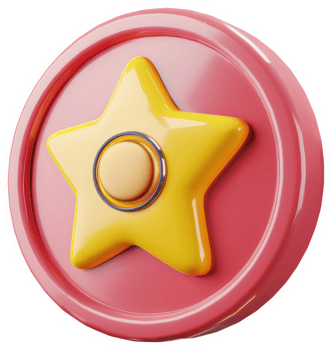 3D rendered star button on a pink circle. png