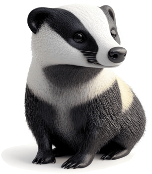Cute badger cub, seated and attentively gazing. png