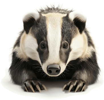 Close-up portrait of a badger. png