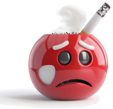 Sad emoticon with cigarette, representing negative consequences of smoking. png