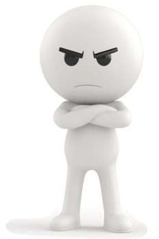 A stylized, angry cartoon figure stands with arms crossed. png