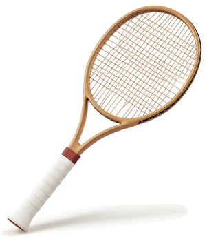 Tennis racket angled against a vibrant turquoise background. png