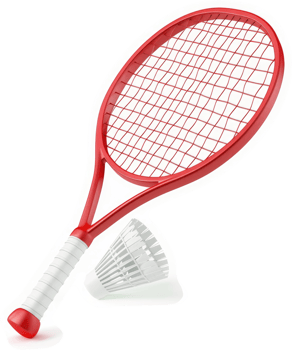 Red badminton racket and shuttlecock. png