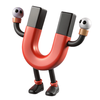 serene memorable U-shaped magnet character attracting metal objects, flat red and black with Scalable Design. png