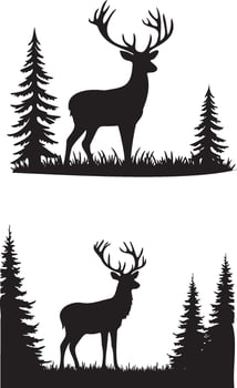 Deer standing forest animals silhouette vector