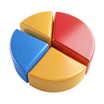 harmonious spectacular Pie chart divided into four sections, contrasting flat colors. Crisp edges, clean lines, with Scalable Design. crisp png
