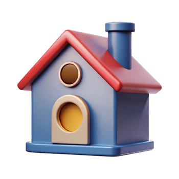 striking acclaimed Square house with a chimney and circular window. Flat color, clean lines, minimal details with Scalable Design. png