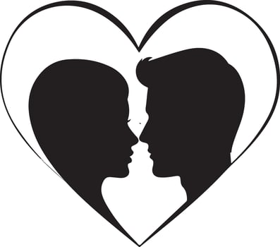 Couple Face Outline in Heart Shape vector