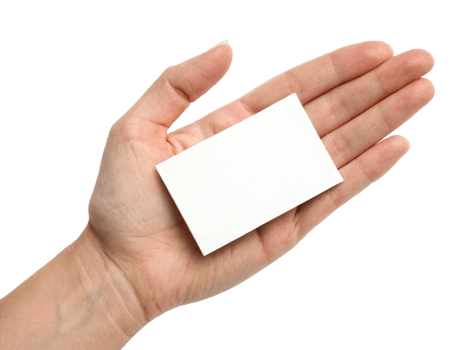 A light-skinned hand holding a blank business card, showcasing the potential for personalization. png